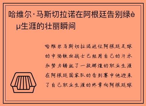 哈维尔·马斯切拉诺在阿根廷告别绿茵生涯的壮丽瞬间