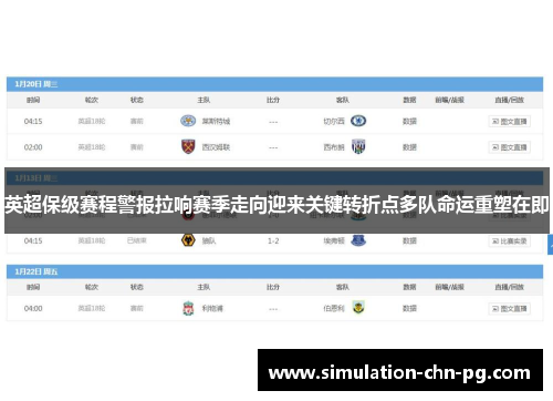 英超保级赛程警报拉响赛季走向迎来关键转折点多队命运重塑在即